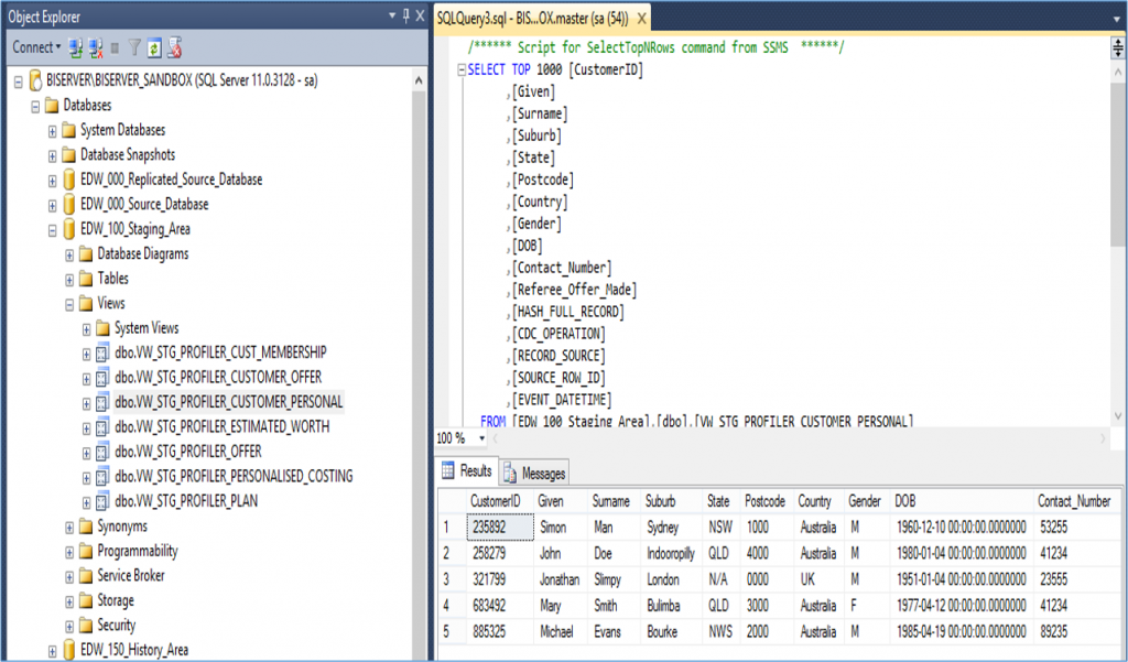 Virtual EDW Views in database