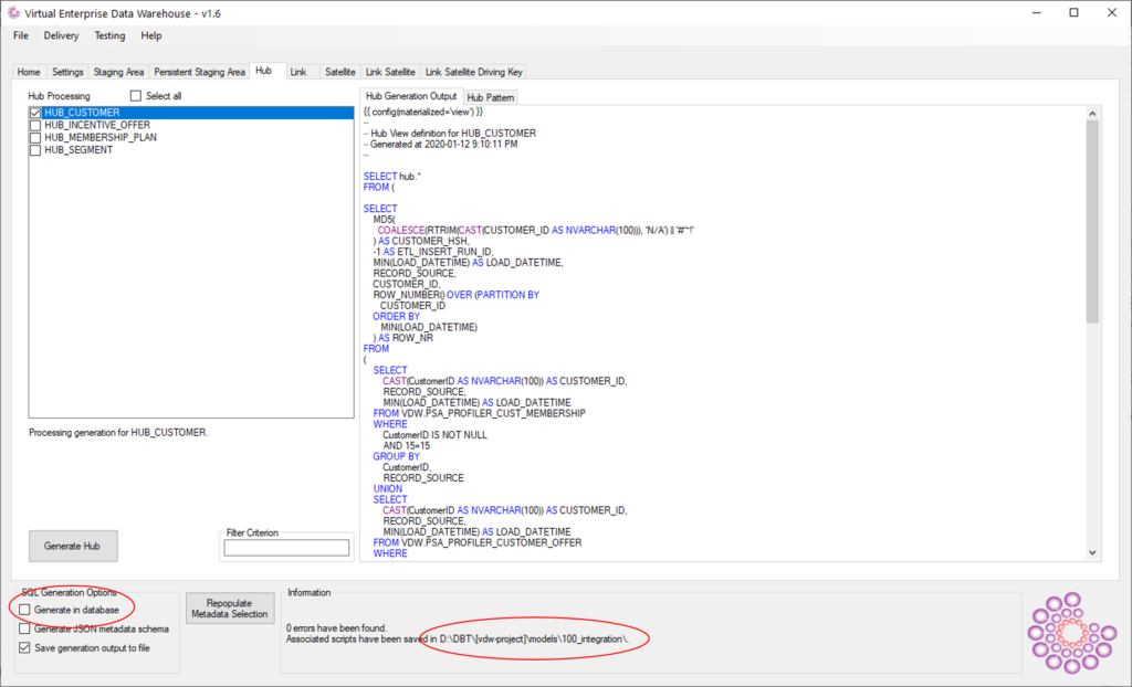 Generating DBT code from VDW.